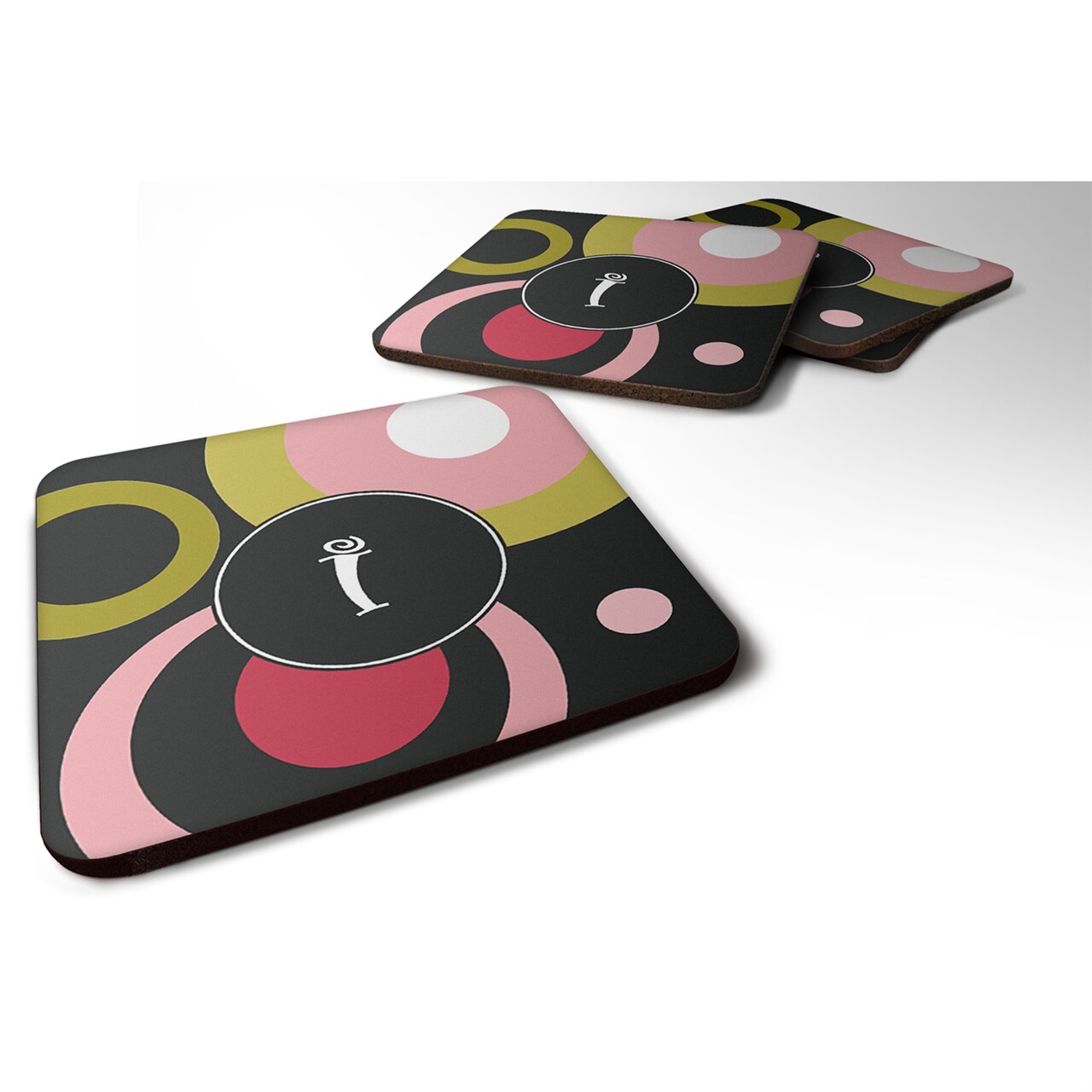 Caroline's Treasures AM1001-IFC Monogram-Retro in Black Foam Coasters (Set of 4), 3.5" H x 3.5" W, Multicolor